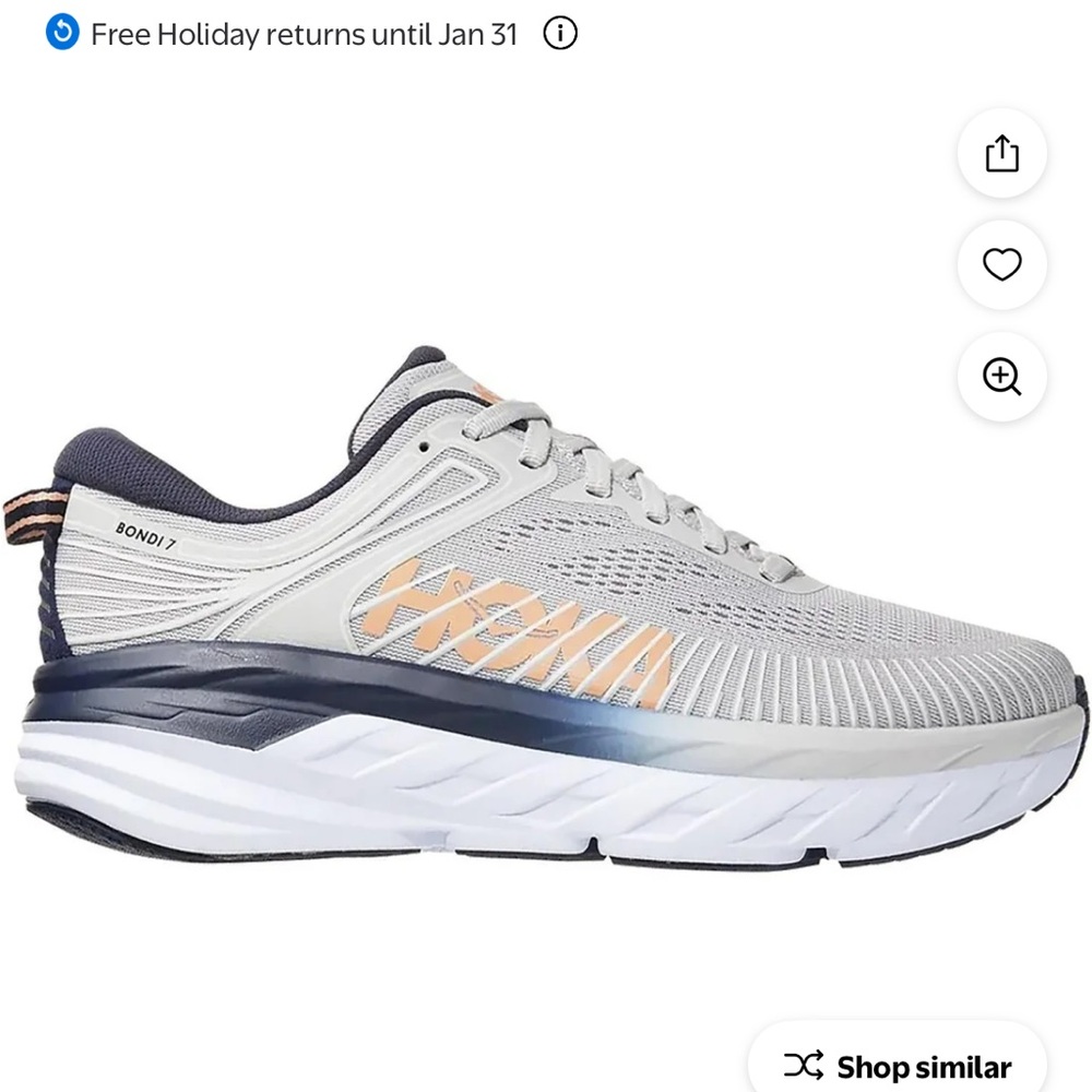 Hoka Bondi 7 Gray and Peach Running Shoes